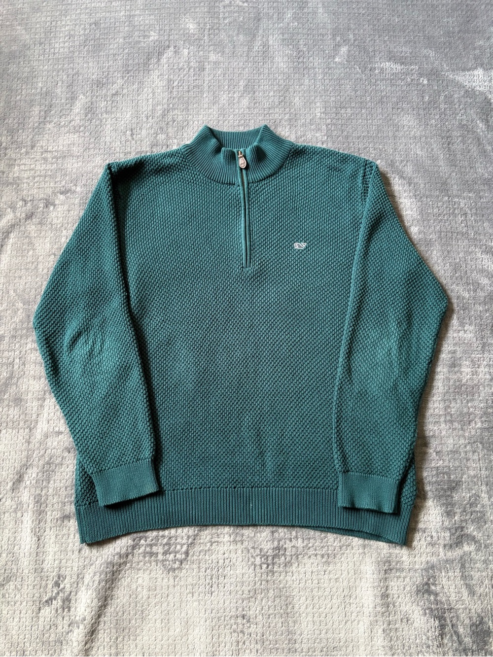 Vineyard Vines Men’s L Waffle-Knit Cotton Quarter Zip Sweater Spruce Green